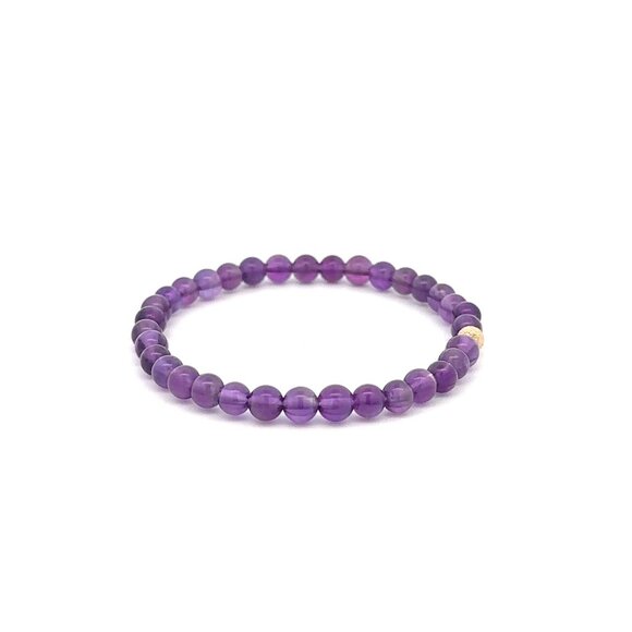 Natural Amethyst Mini 4mm Stretchable Bracelet 14k Gold Bead Charm Stardust - Picture 3 of 6